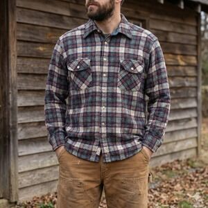 Vintage 60s-80s Pendleton Wool Button Up Shirt Men Large Red Plaid Lined Flannel